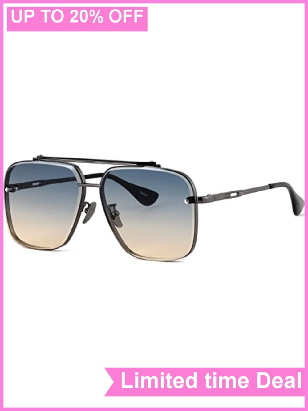 Oversized Square Aviator Sunglasses Men Women UV400 Metal Frame Gradient Lens